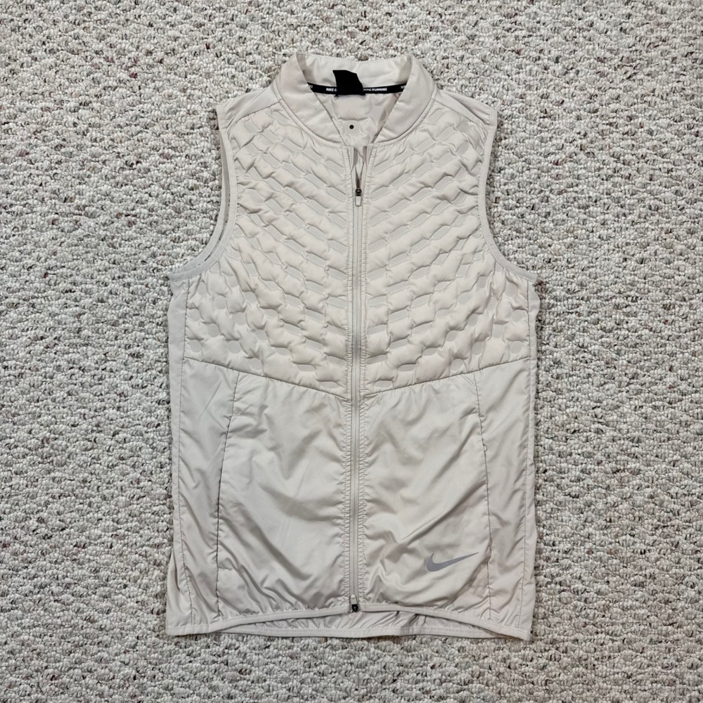 Nike Running Aeroloft Vest Womens Small Beige Quilted Insulated Puffer Full Zip